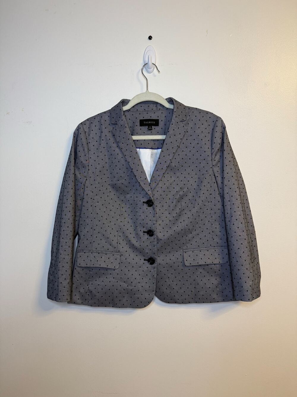 Talbots Sz 10 Black White Dot Houndstooth Blazer